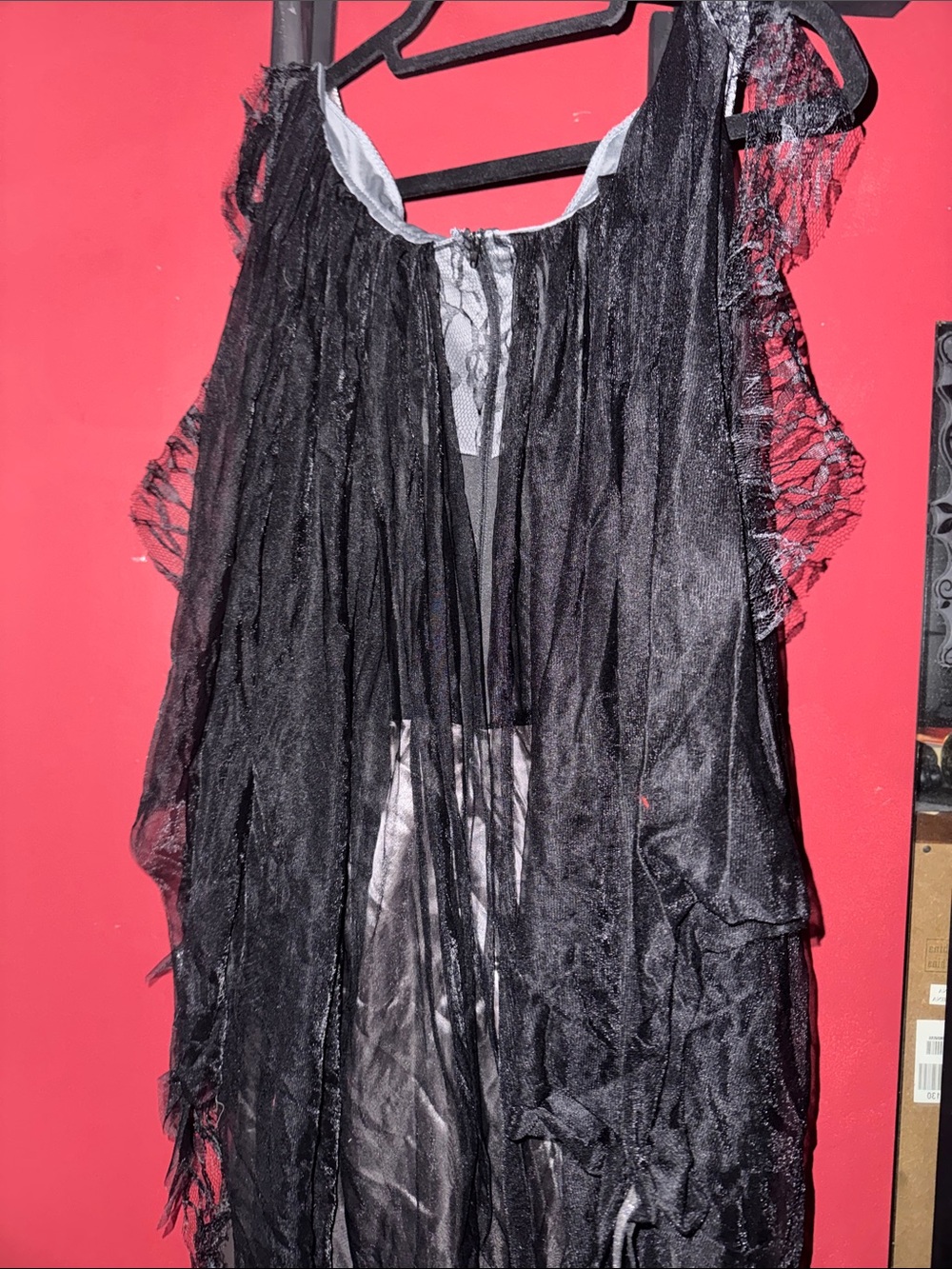 Dark Vampire Countess Costume Black and Silver Gothic Lace Evening Dress - Picture 4 of 5